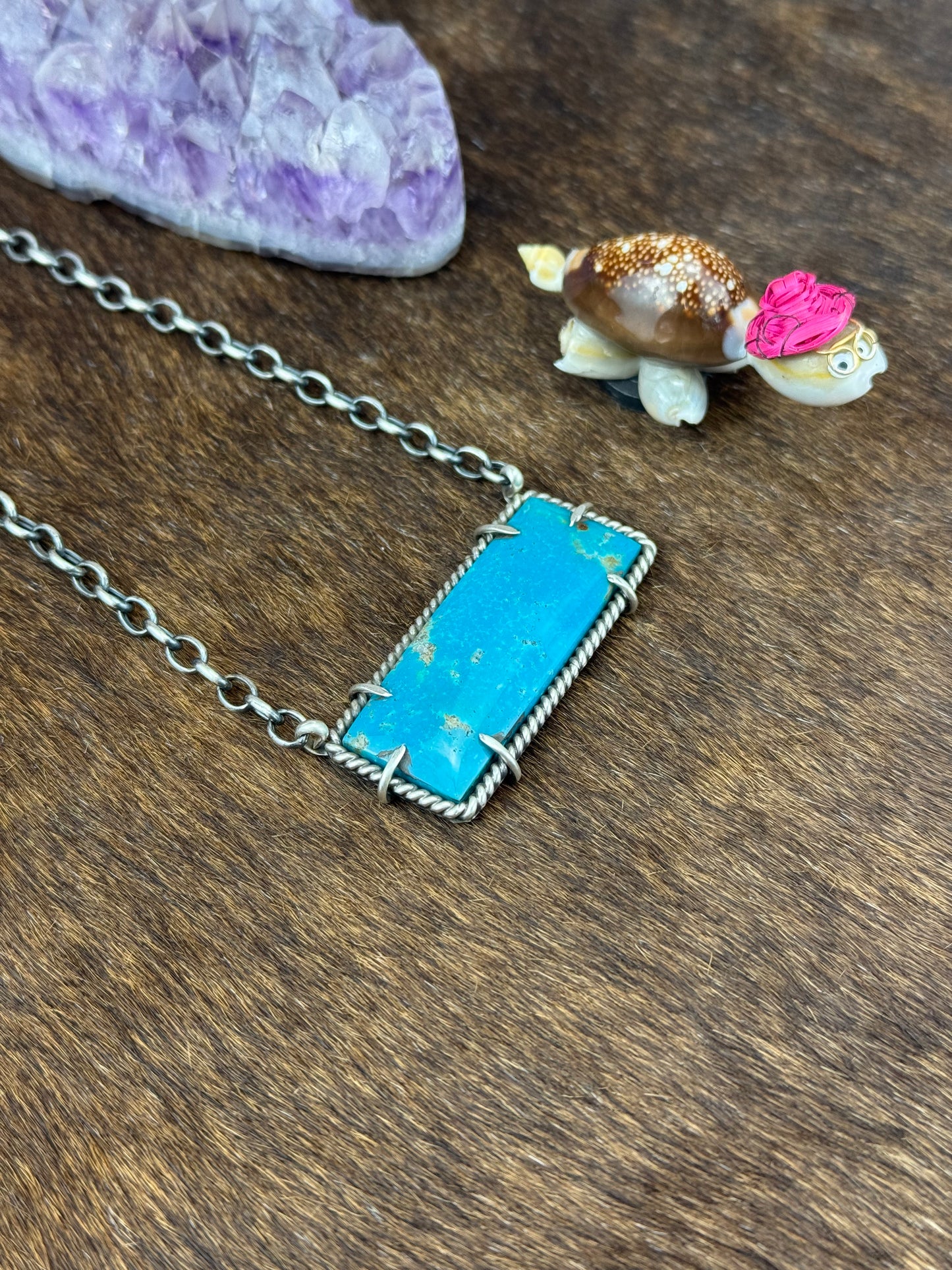 Kingman Turquoise Sterling Silver Bar Necklace