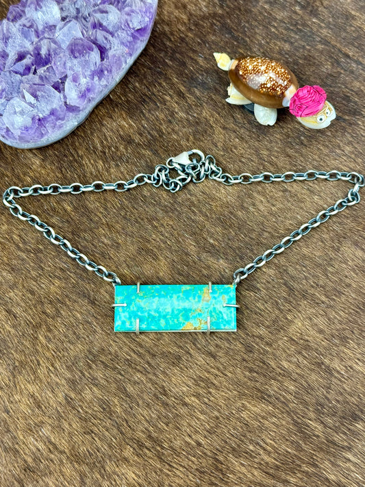 Kingman Turquoise Sterling Silver Waterproof Bar Necklace