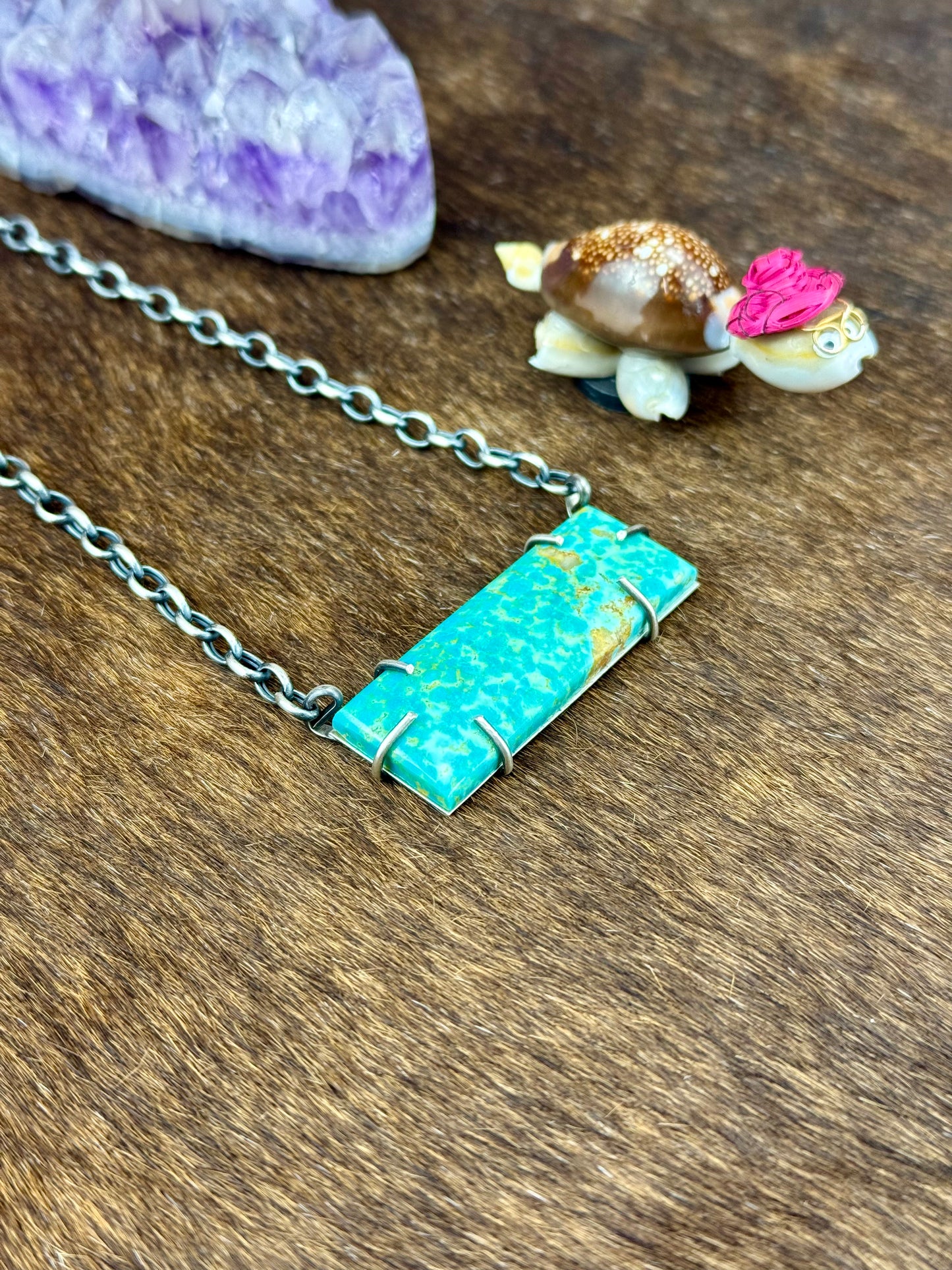 Kingman Turquoise Sterling Silver Waterproof Bar Necklace