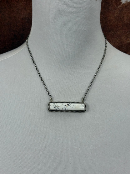 White Buffalo Sterling Silver Bar Necklace