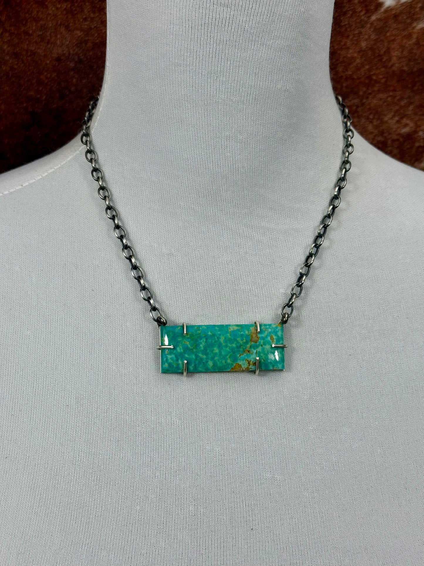 Kingman Turquoise Sterling Silver Waterproof Bar Necklace