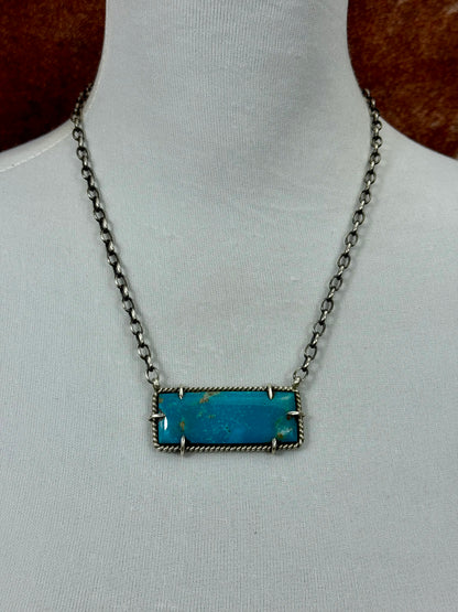 Kingman Turquoise Sterling Silver Bar Necklace