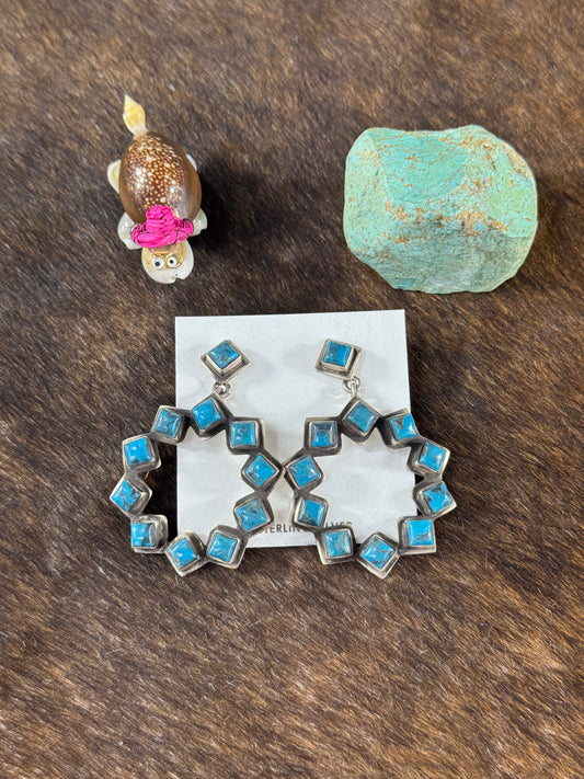 Square Kingman Turquoise Hoop Earrings
