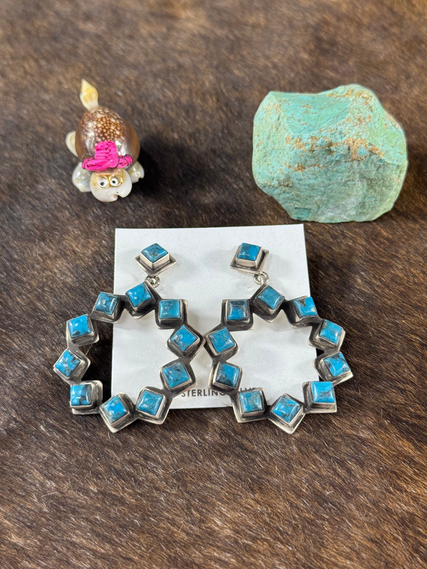 Square Kingman Turquoise Hoop Earrings