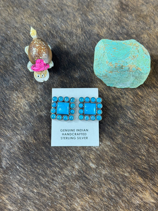 Kingman Turquoise Cluster Square Studs