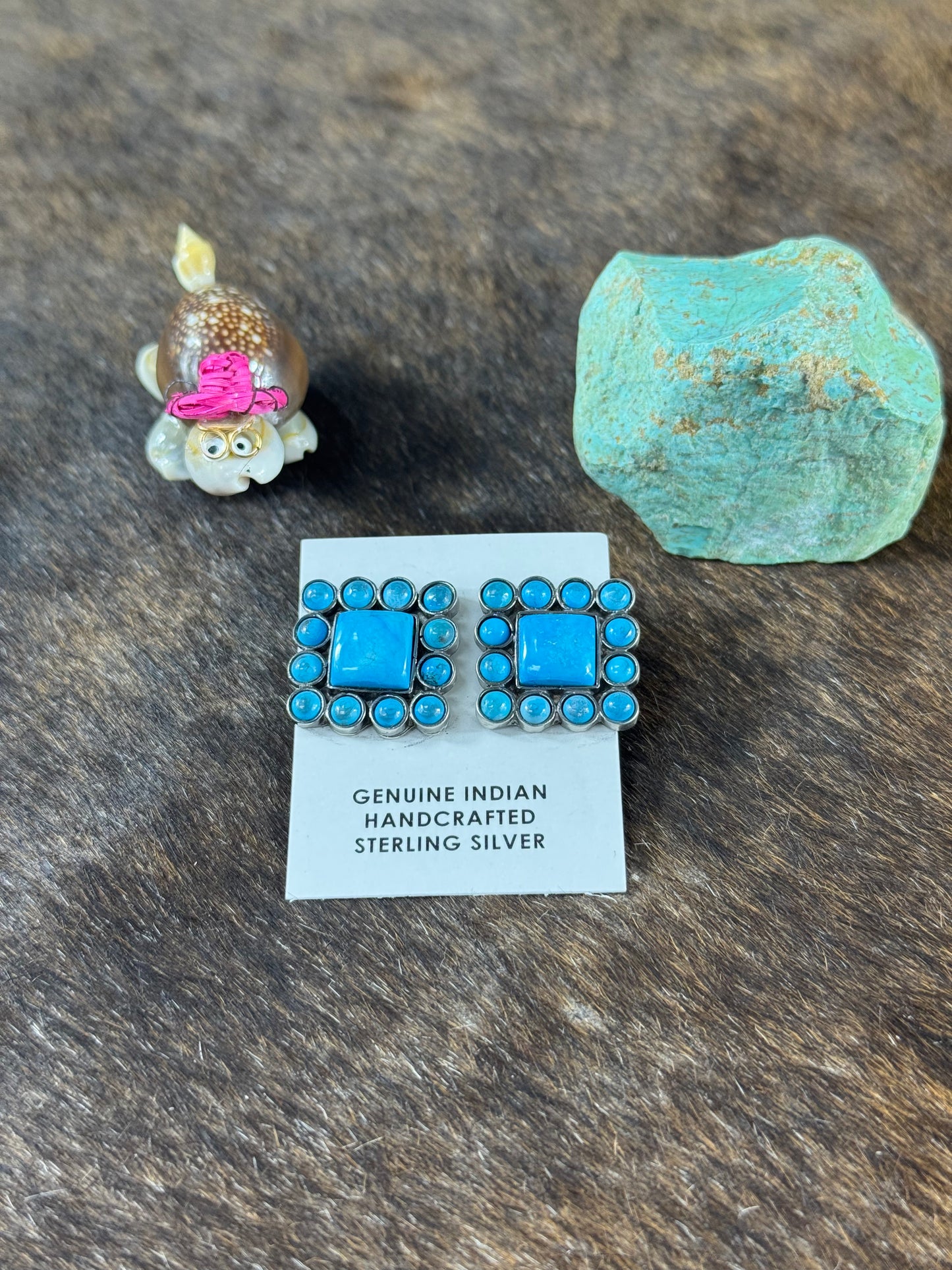 Kingman Turquoise Cluster Square Studs