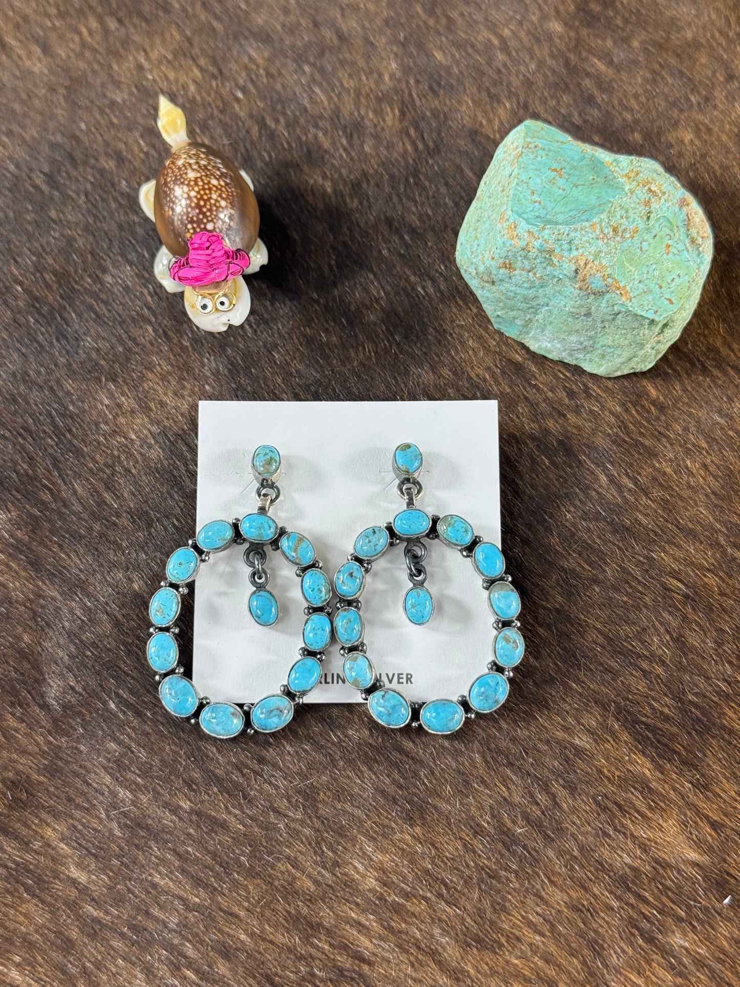 Kingman Turquoise Hoop Dangle Earrings