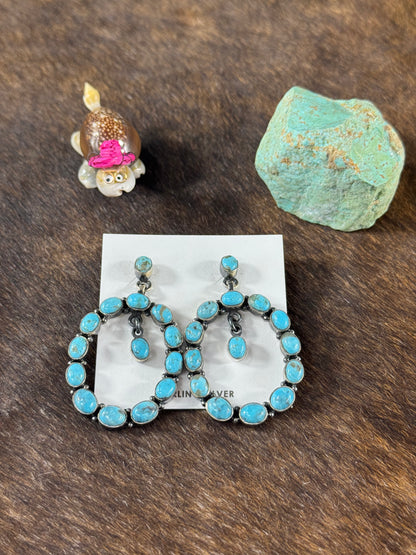 Kingman Turquoise Hoop Dangle Earrings