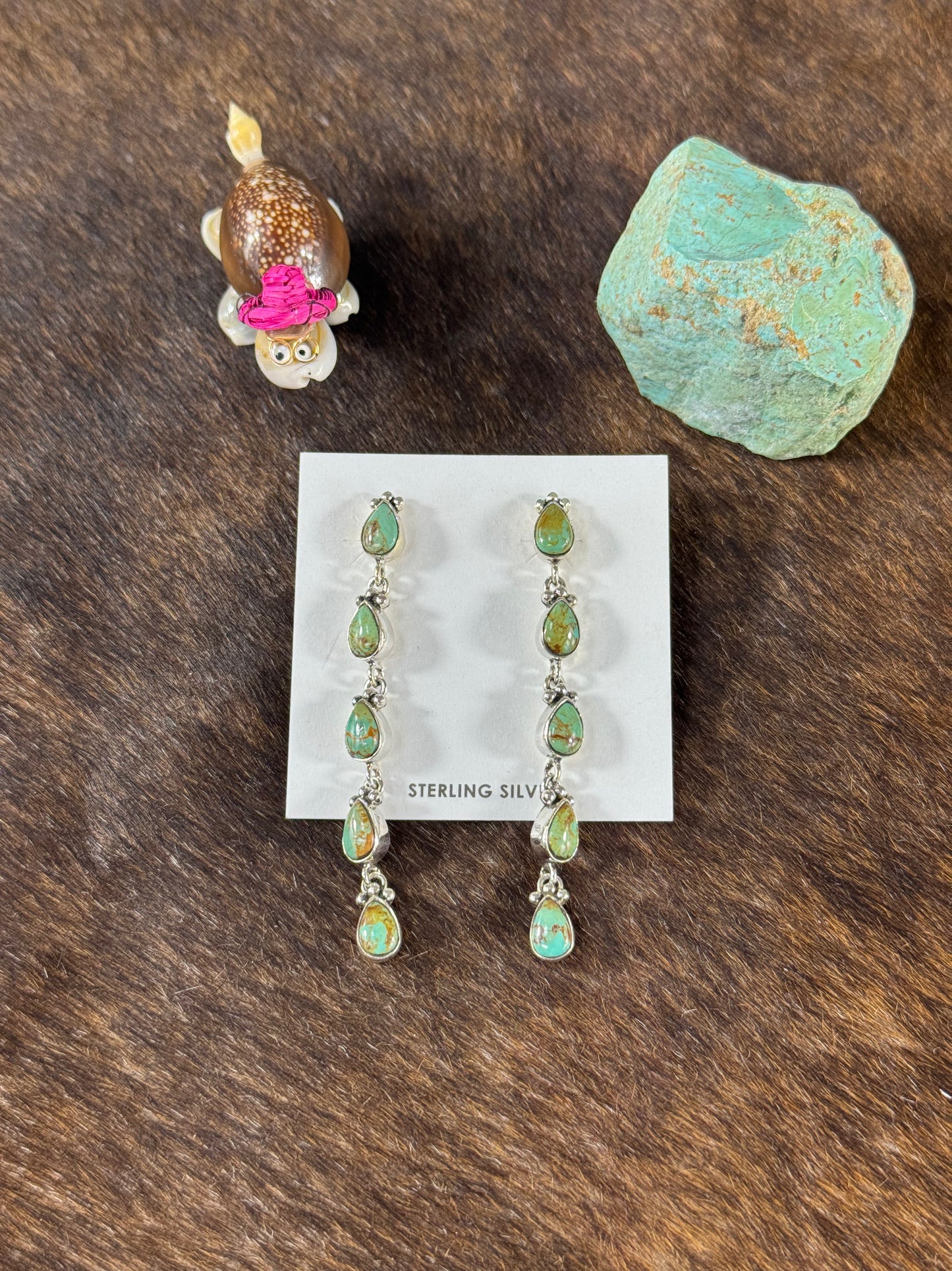 Kingman Turquoise 5 Stone Tear Drop Earrings