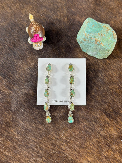 Kingman Turquoise 5 Stone Tear Drop Earrings