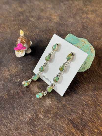 Kingman Turquoise 5 Stone Tear Drop Earrings