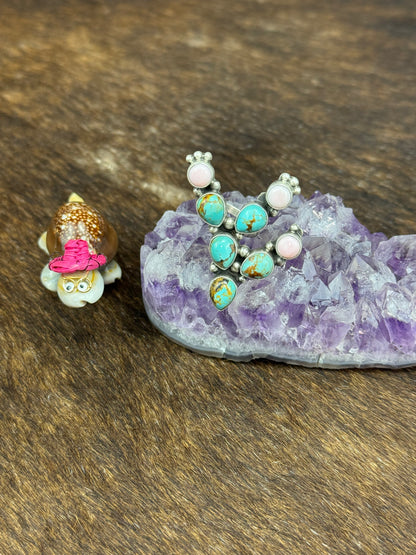 Kingman Turquoise and Pink Conch Cactus Ring