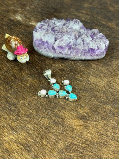 Kingman Turquoise and Pink Conch Pendant