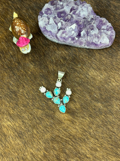 Kingman Turquoise and Pink Conch Pendant