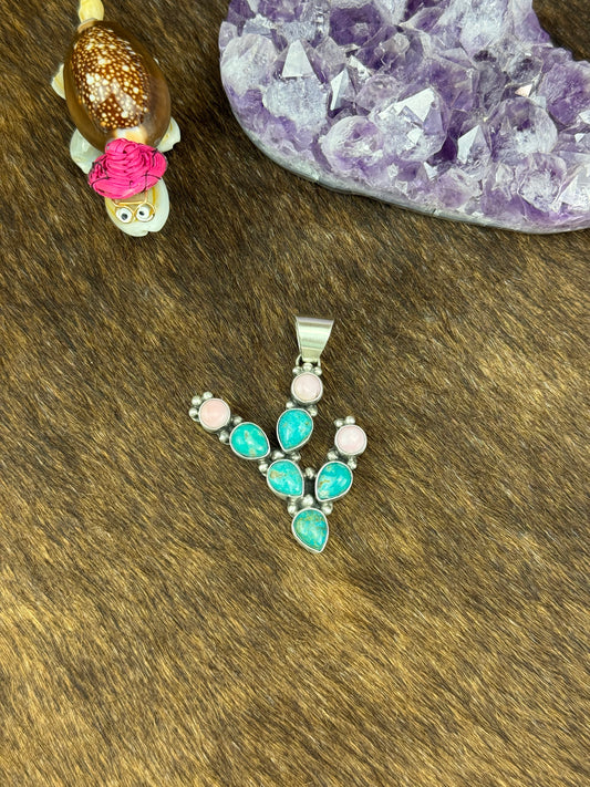 Kingman Turquoise and Pink Conch Pendant