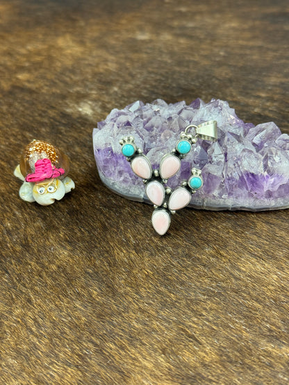 Pink Conch and Kingman Turquoise Pendant