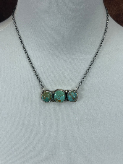 Kingman Turquoise 3 Stone Bar Necklace