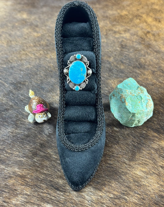Kingman Turquoise Leaf Stamp Ring