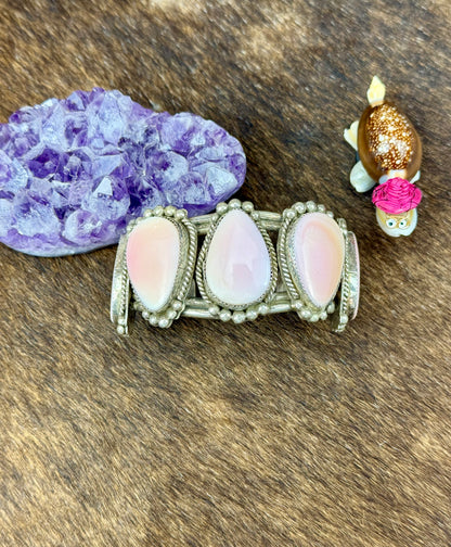 Pink Conch Sterling Silver 5 Stone Cuff