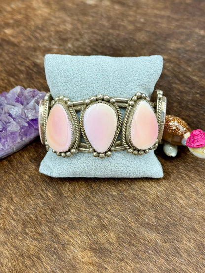 Pink Conch Sterling Silver 5 Stone Cuff