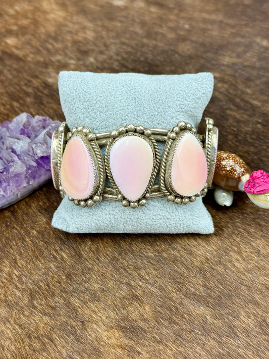 Pink Conch Sterling Silver 5 Stone Cuff