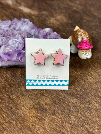 Pink Conch Sterling Silver Star Earrings