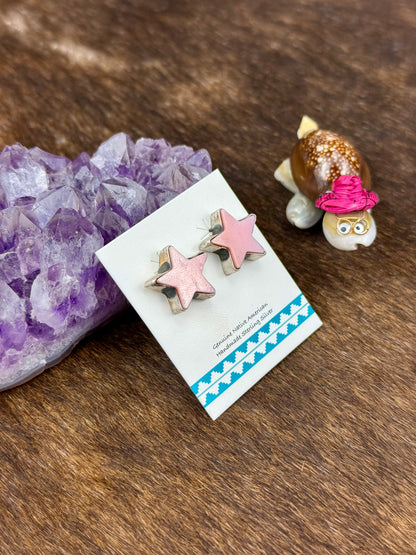 Pink Conch Sterling Silver Star Earrings