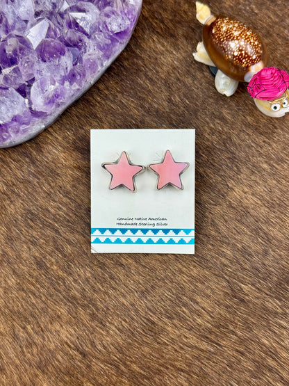 Pink Conch Sterling Silver Star Earrings