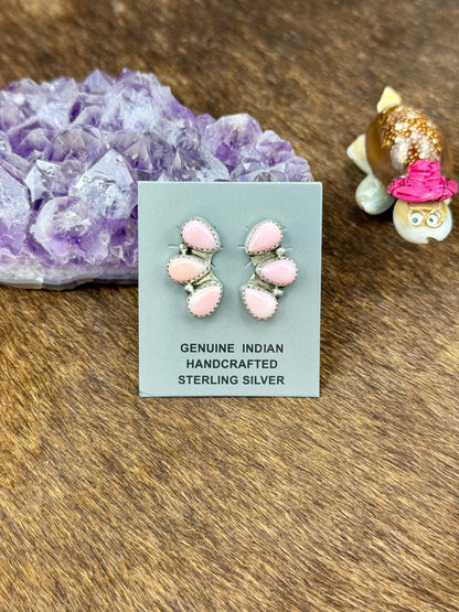 Pink Conch Sterling Silver Half Cluster Earrings