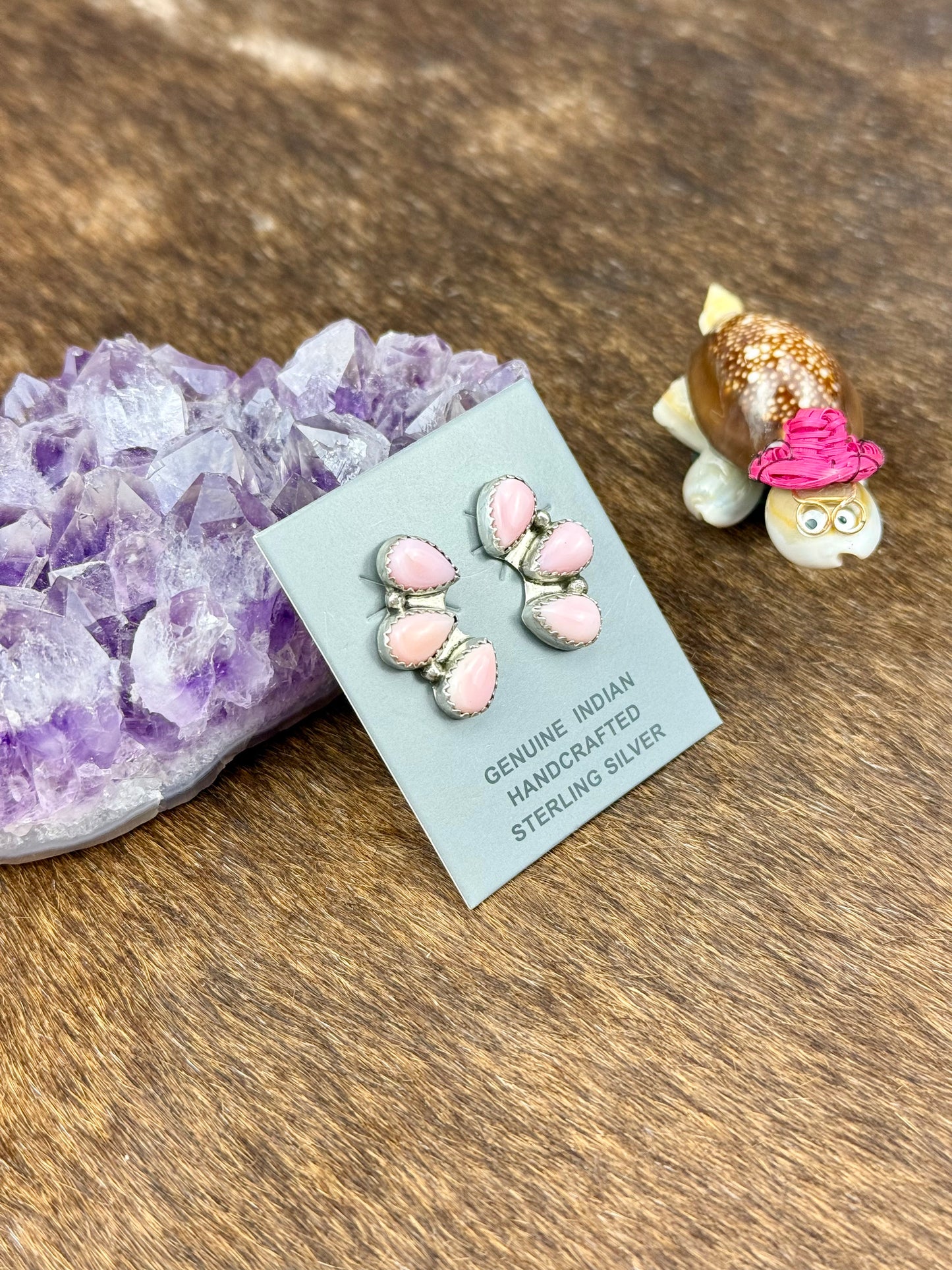 Pink Conch Sterling Silver Half Cluster Earrings