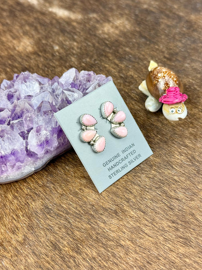 Pink Conch Sterling Silver Half Cluster Earrings
