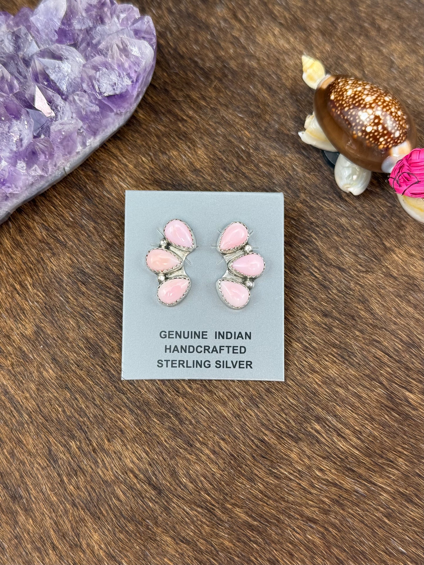 Pink Conch Sterling Silver Half Cluster Earrings