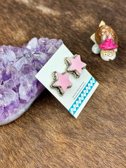 Pink Conch Sterling Silver Star Earrings