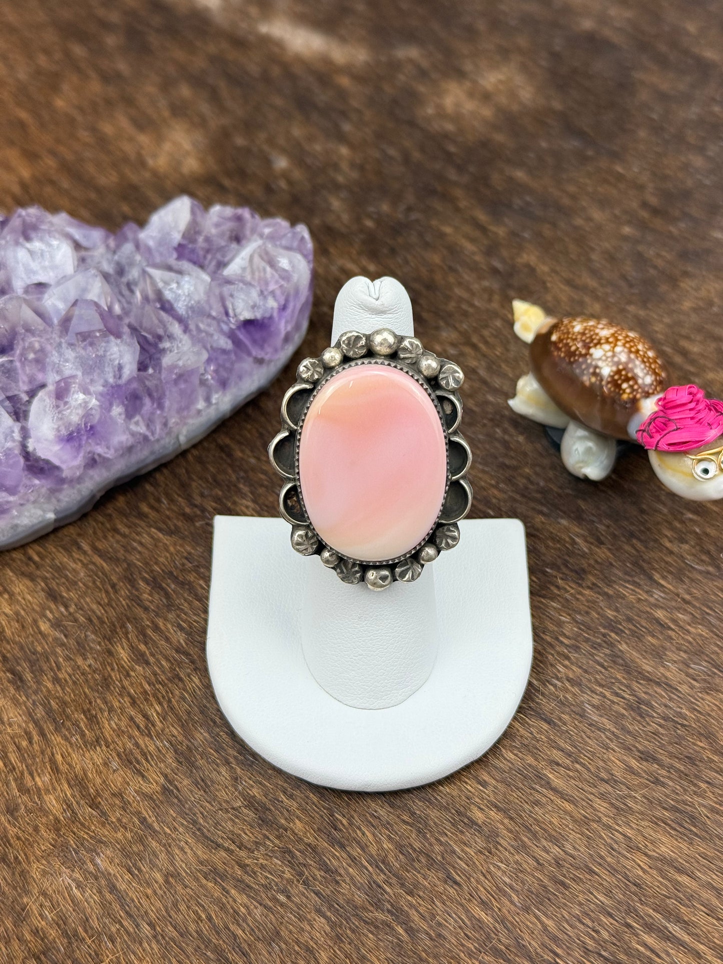 Pink Conch Sterling Silver Single Stone Ring