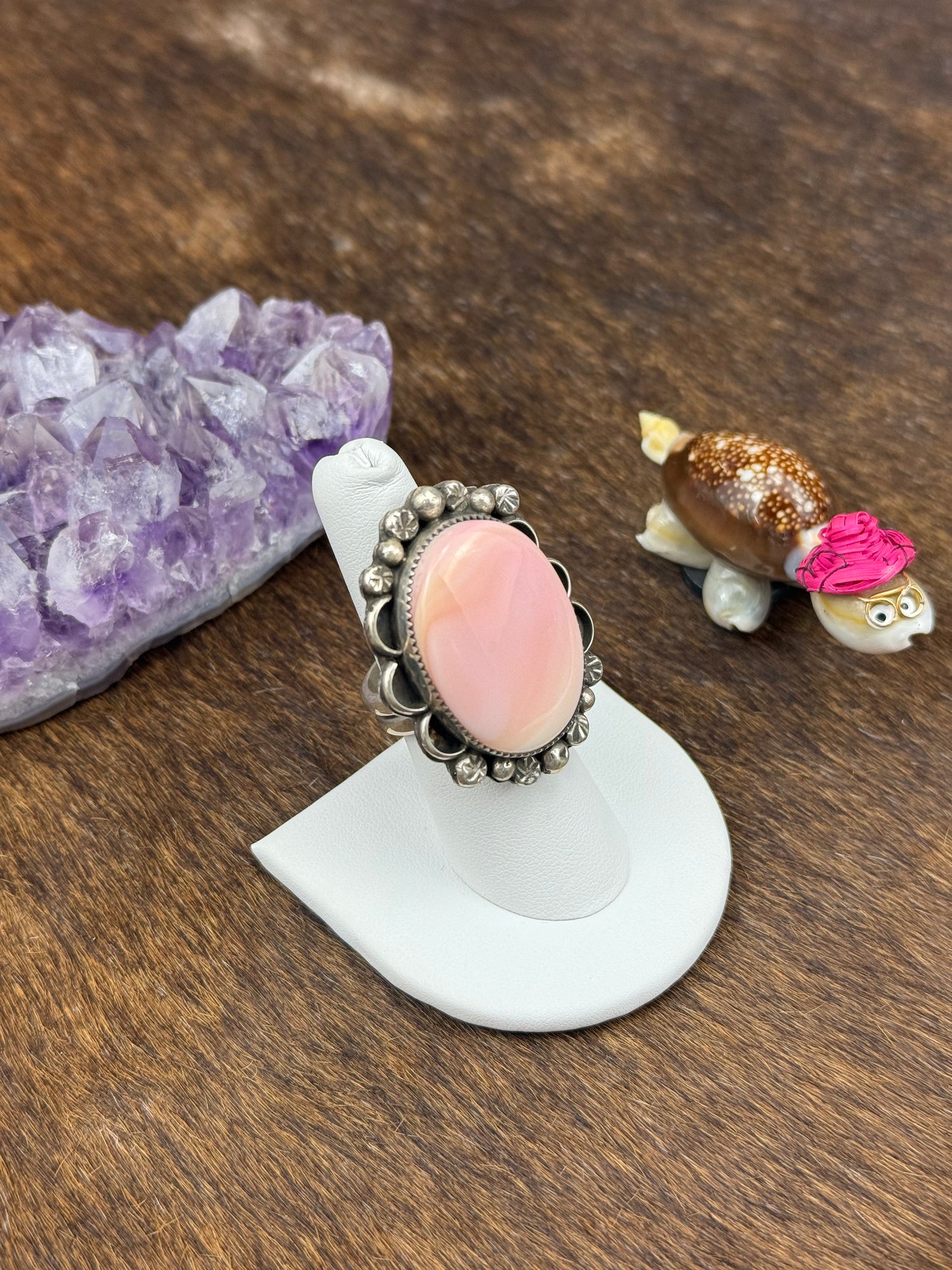 Pink Conch Sterling Silver Single Stone Ring