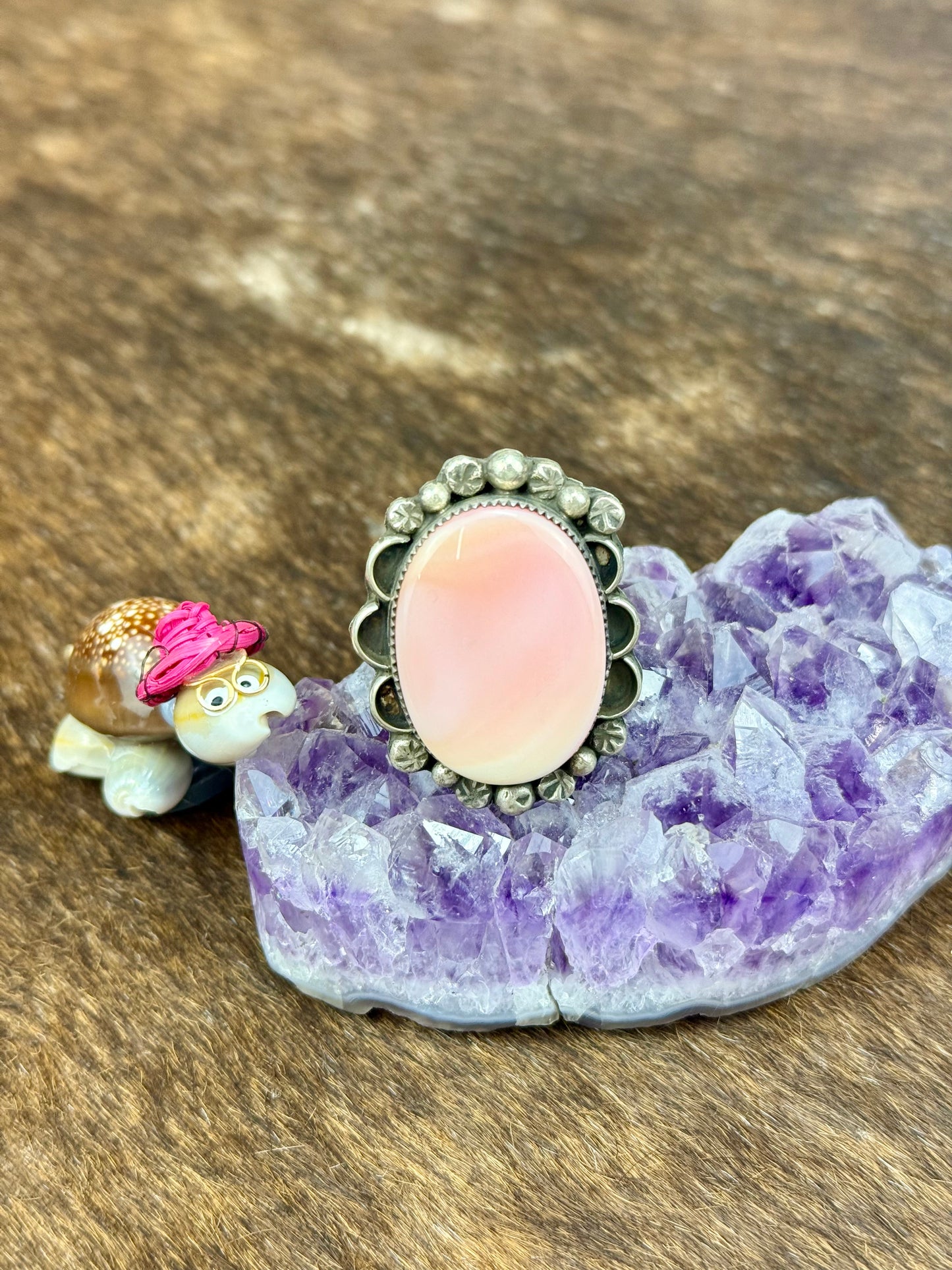 Pink Conch Sterling Silver Single Stone Ring