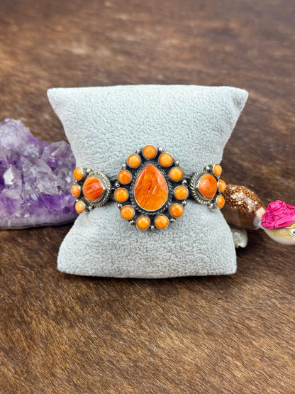 Orange Spiny Sterling Silver Floral Cuff