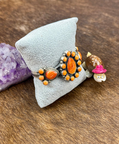 Orange Spiny Sterling Silver Floral Cuff