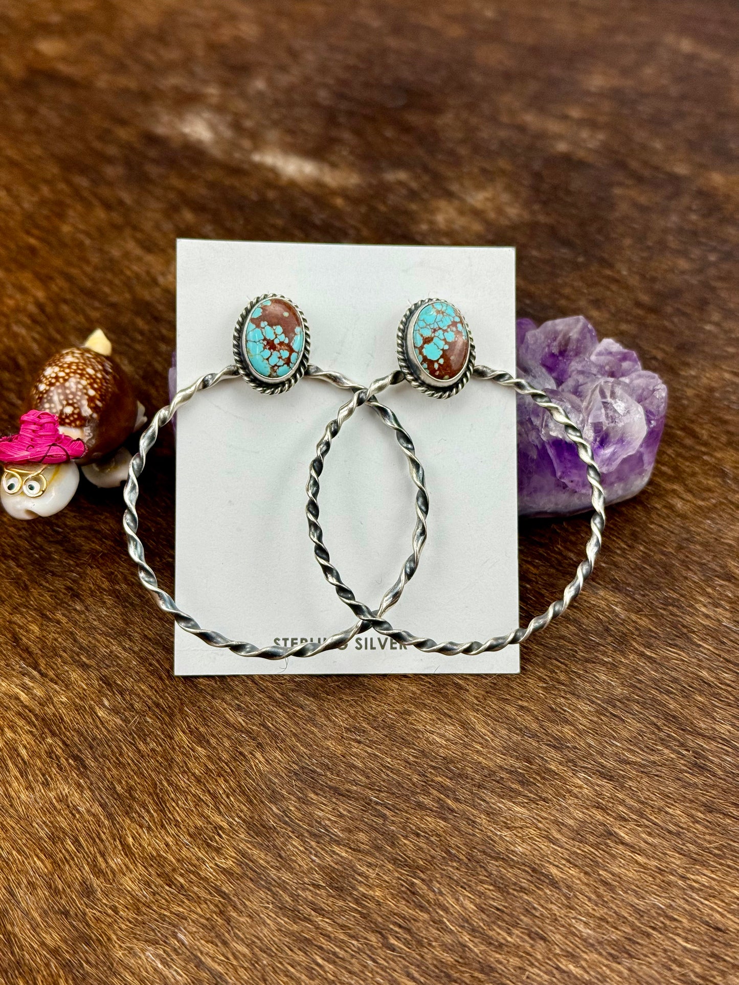 #8 Turquoise Sterling Silver Oval Hoop Earrings