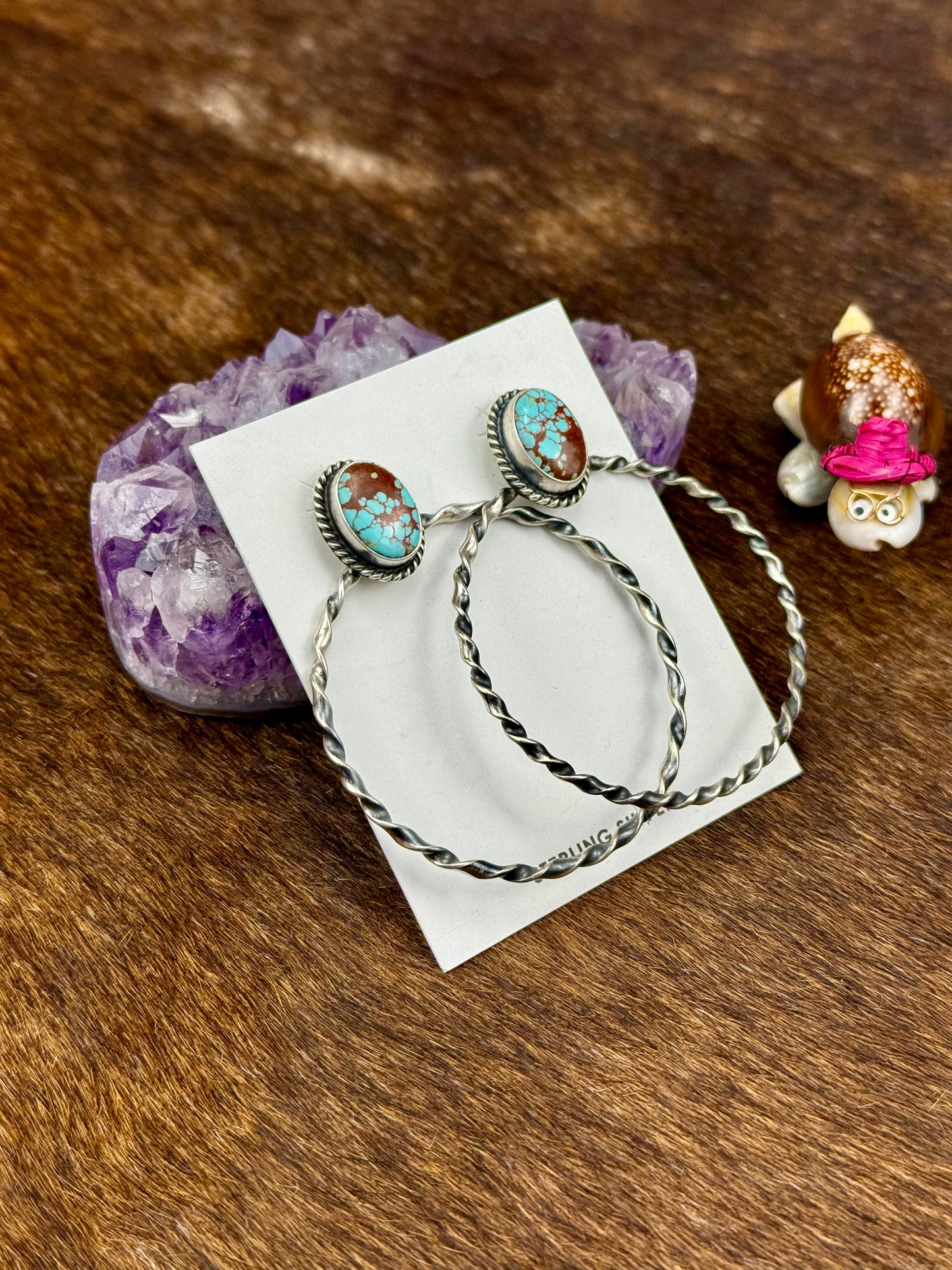 #8 Turquoise Sterling Silver Oval Hoop Earrings