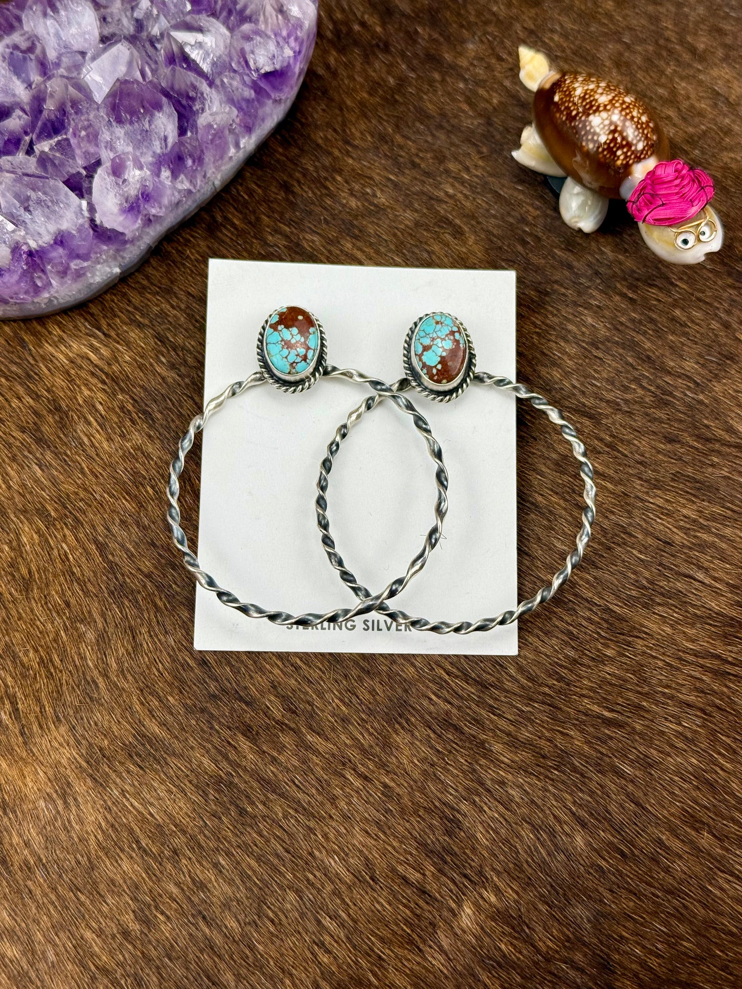 #8 Turquoise Sterling Silver Oval Hoop Earrings