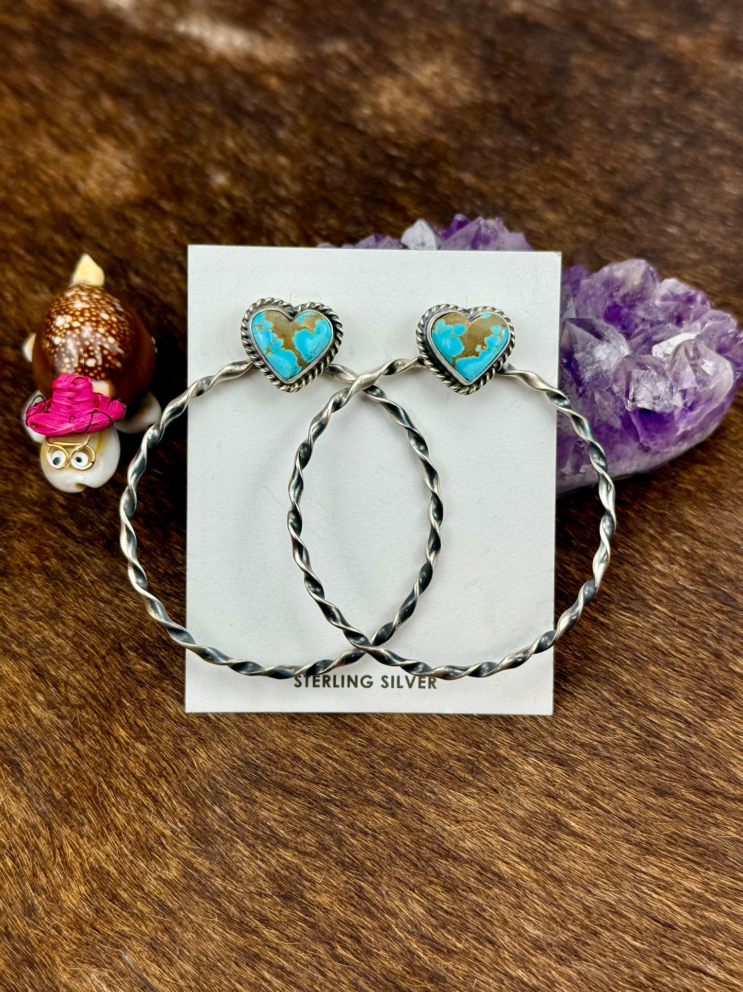 #8 Turquoise Sterling Silver Heart Hoop Earrings