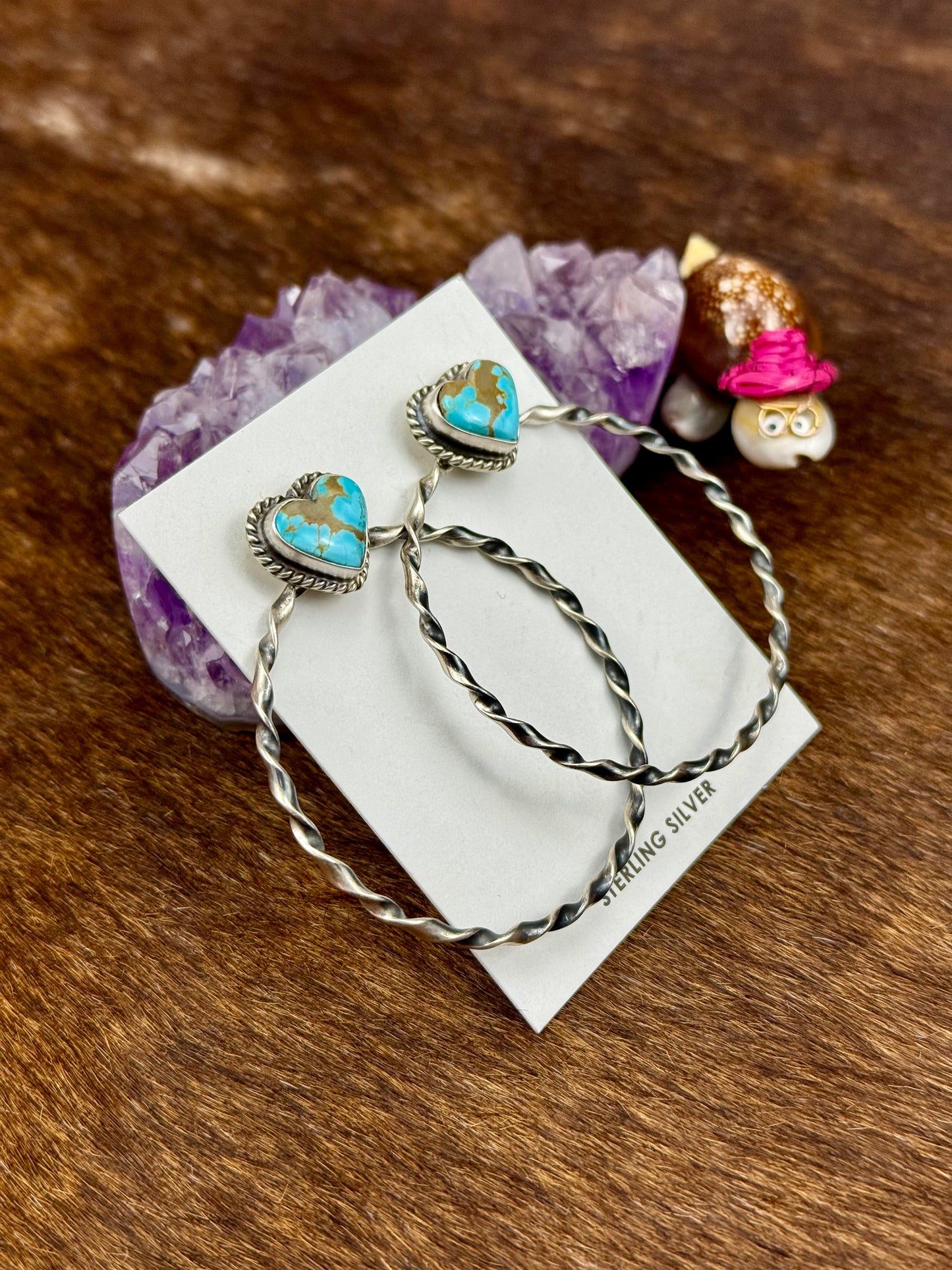 #8 Turquoise Sterling Silver Heart Hoop Earrings