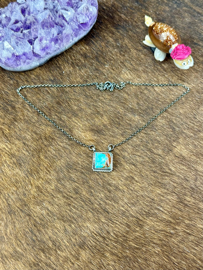 Kingman Turquoise Sterling Silver Square Necklace