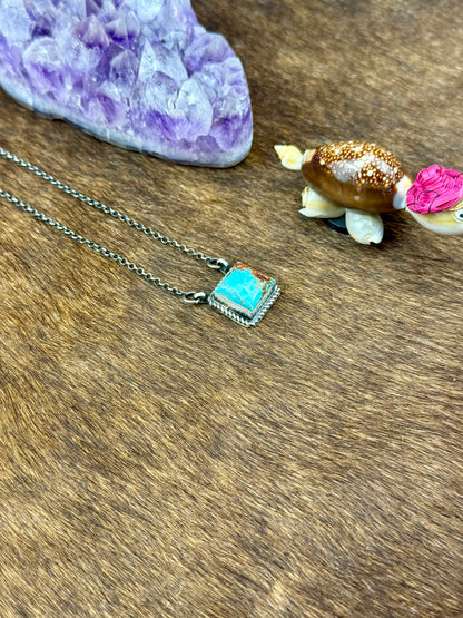 Kingman Turquoise Sterling Silver Square Necklace