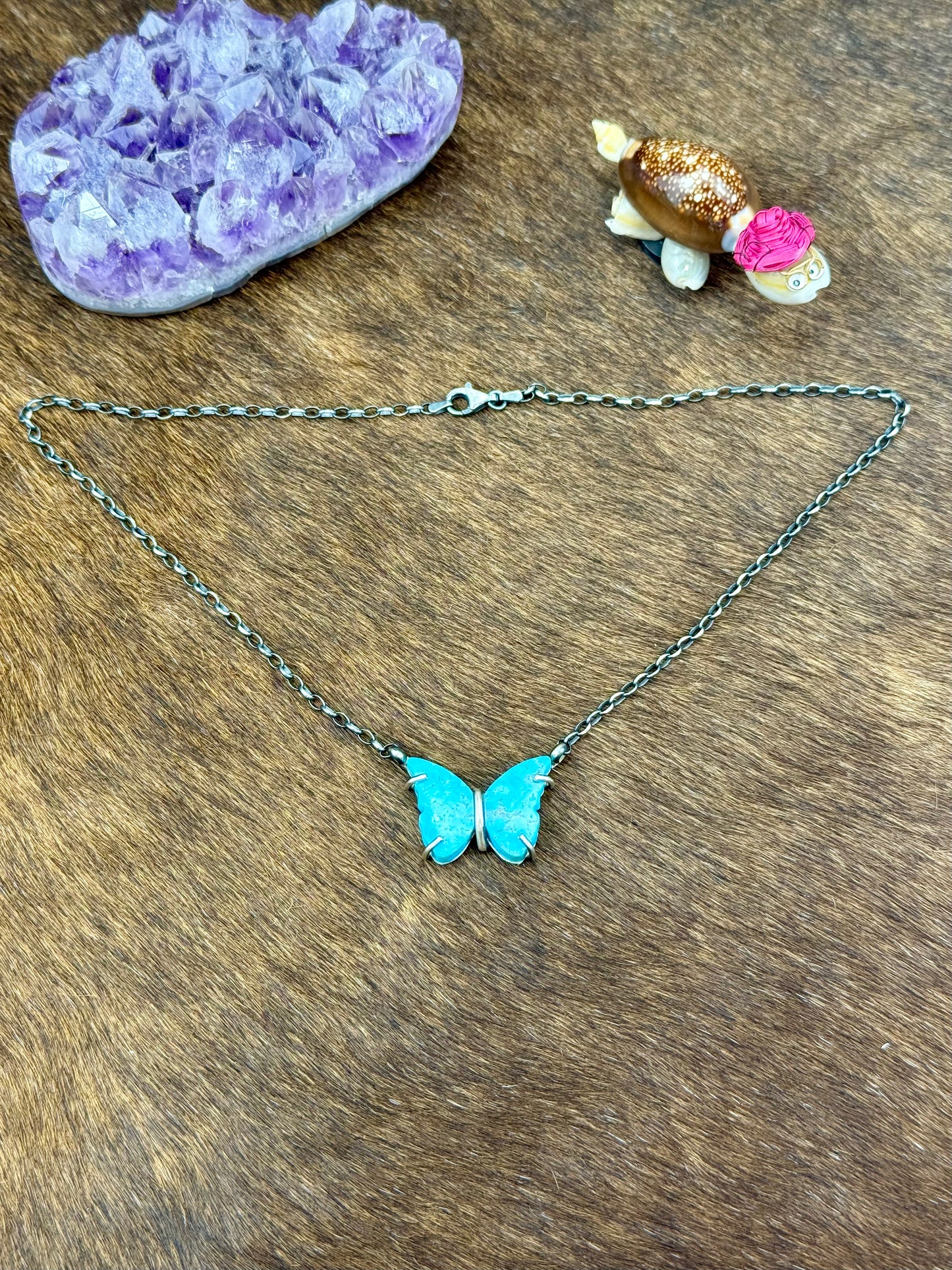 Kingman Turquoise Sterling SIlver Butterly Waterproof Necklace