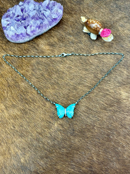 Kingman Turquoise Sterling SIlver Butterly Waterproof Necklace