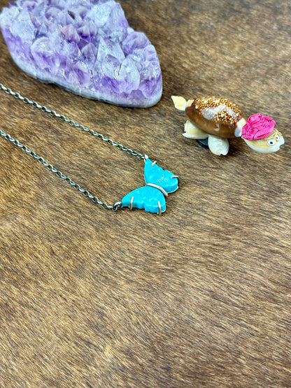 Kingman Turquoise Sterling SIlver Butterly Waterproof Necklace