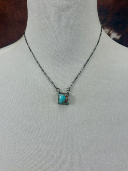 Kingman Turquoise Sterling Silver Square Necklace