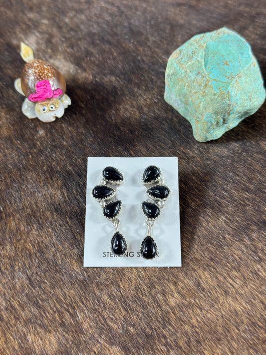 Black Onyx 4 Stone Dangle Earring